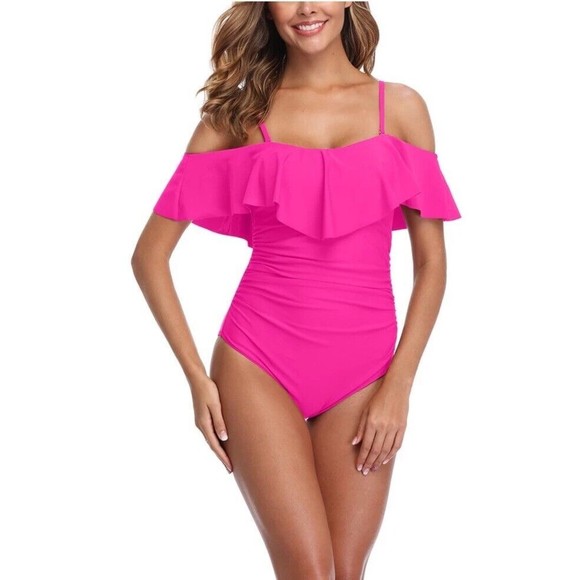 La Blanca Other - Goddess Ruffle One Piece Swimsuit, Pink, Medium Lace Up Back
